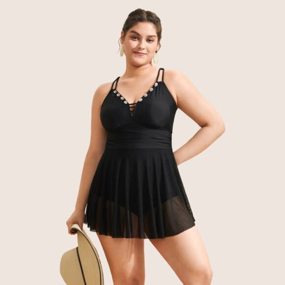 BLOOMCHIC Size XL Cut Out Gathered Swim Dress - Picture 2 of 4